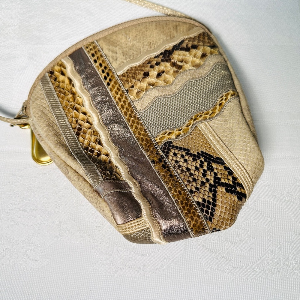 Vintage 80s SHARIF Brown Faux Snake Leather Crossbody Purse Bag Casual Mini